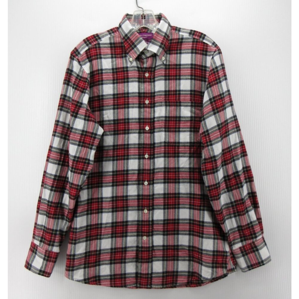 Spier & Mackay Shirt 15 White Flannel Contemporary Plaid Handmade Preppy